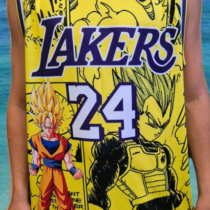 NBA LAKERS KOBE BRYANT X DRAGON BALL Z CUSTOM BASKETBALL SINGLET (CHOOSE SIZE)