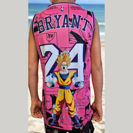 NBA LAKERS KOBE BRYANT X DRAGON BALL Z PINK CUSTOM BASKETBALL SINGLET (CHOOSE SIZE) - 1of1 Collectables