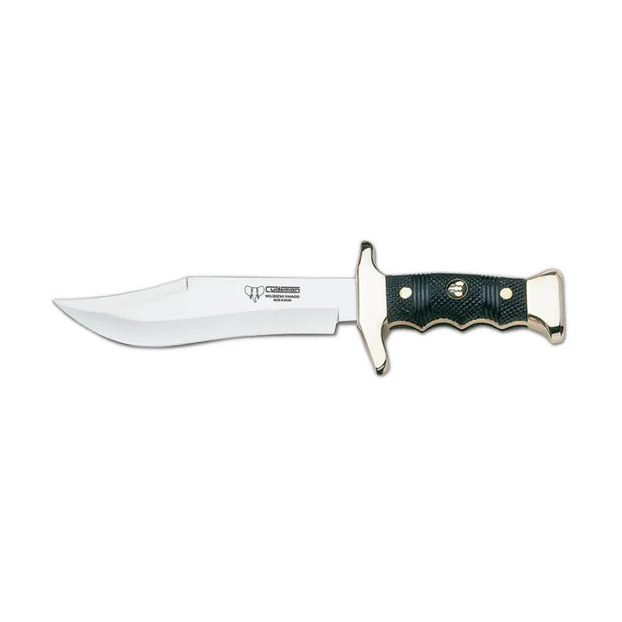 KNIVES - CUDEMAN CLIP POINT 18.5CM SATIN FINISH ABS GOLD TRIM HANDLE /LEATHER SHEATH EXTREME OUTDOOR SPORTS