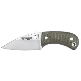 KNIVES - CUDEMAN – NEEDLE POINT YODA 6CM BLADE, CANVAS MICARTA WITH RED LINES HANDLE / LEATHER SHEATH EXTREME OUTDOOR SPORTS