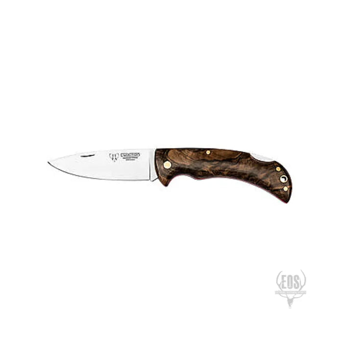 KNIVES - CUDEMAN – FOLDING SKINNER 9.5CM STANDARD POINT BLADE, POLISHED WALNUT WITH RED SEPARATOR / NO SHEATH EXTREME OUTDOOR SPORTS