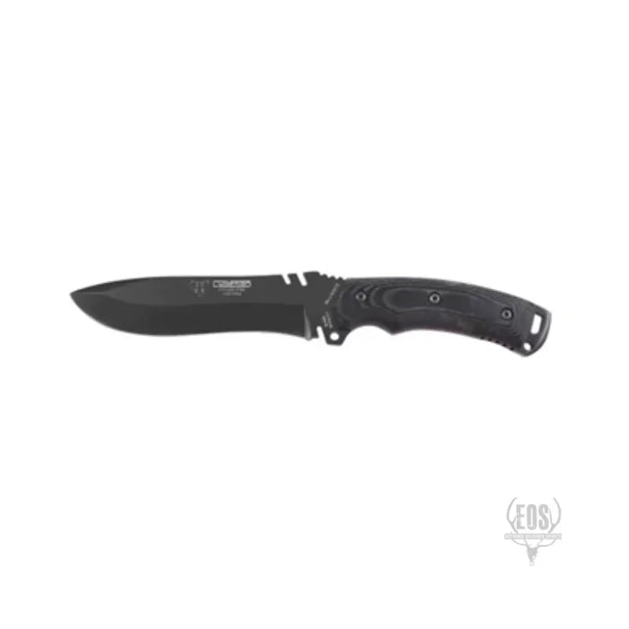 KNIVES - CUDEMAN CLIP POINT TACTICAL 15CM BLACK COATED BLADE BLACK MICARTA WITH RED LINERS/LEATHER SHEATH+COMPASS EXTREME OUTDOOR SPORTS