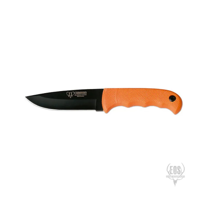 KNIVES - CUDEMAN – SKINNER 11CM DROP POINT BLADE, FLURO RUBBERISED / LEATHER SHEATH EXTREME OUTDOOR SPORTS