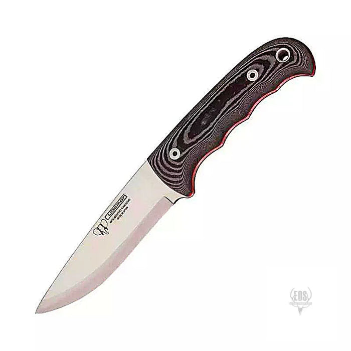 KNIVES - CUDEMAN – LIMITED EDITION (300 ONLY) DROP POINT 11CM BLADE, POLISHED BLACK MICARTA WITH RED LINES / LEATHER SHEATH EXTREME OUTDOOR SPORTS