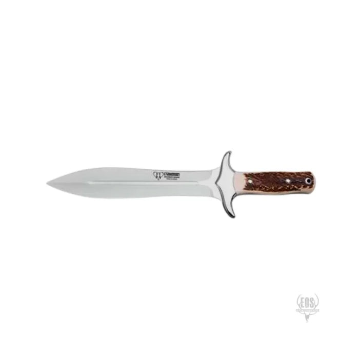 KNIVES - CUDEMAN SPEAR POINT 24CM SATIN FINISH BLADE POLISHED DEER STAG HANDLE /LEATHER SHEATH EXTREME OUTDOOR SPORTS